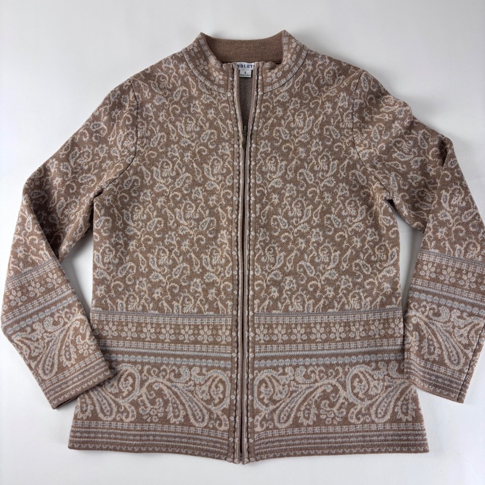 Pendleton Merino Wool Paisley Zip Up Jacket Cardigan Sweater Women‎ Size S